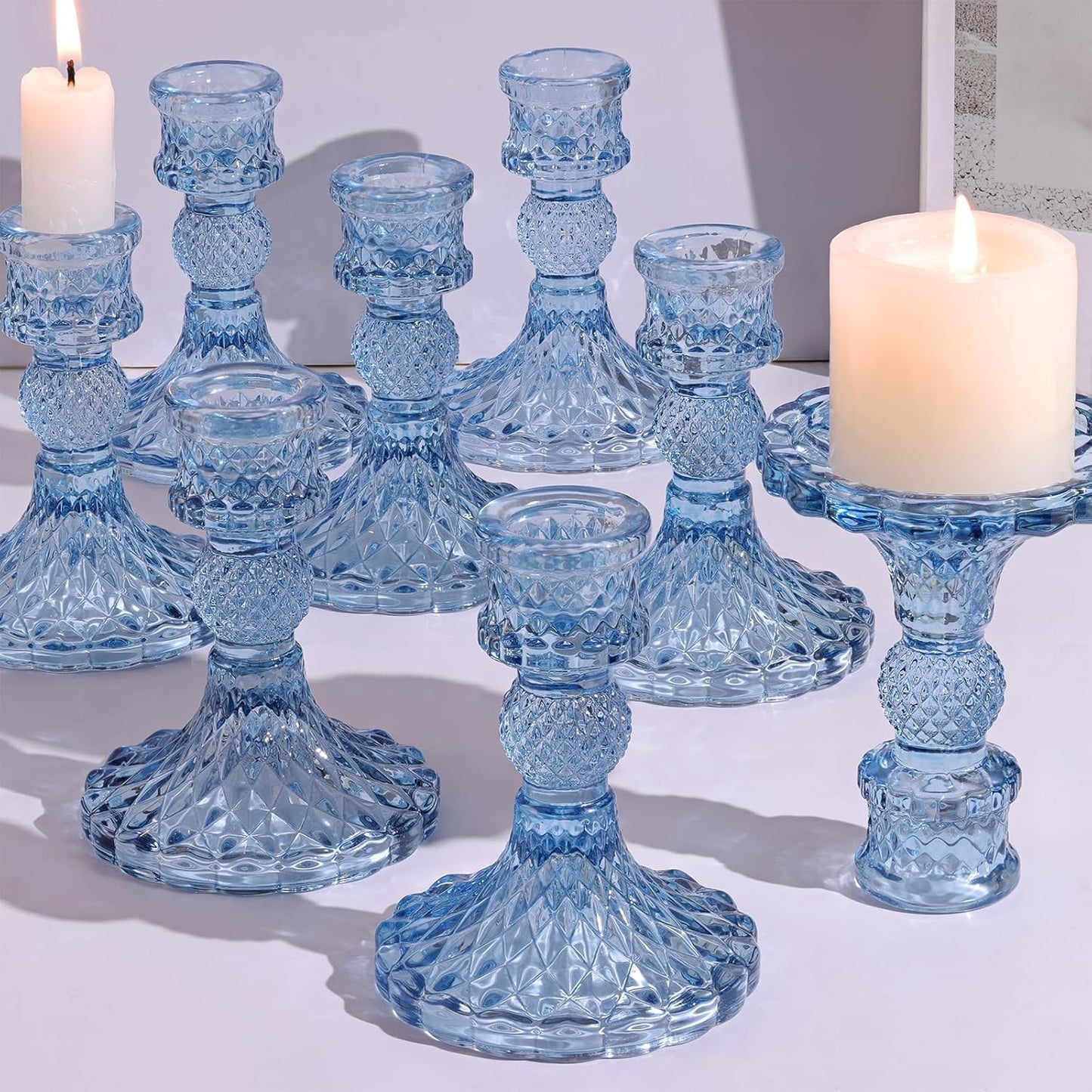 DARJEN Candlestick Holders Set,12Pcs 4" H Taper Candle Holders Bulk, Clear Glass Candle Holders for Wedding, Spring Party, Romantic Dinner, Festival & Windowsill Decor