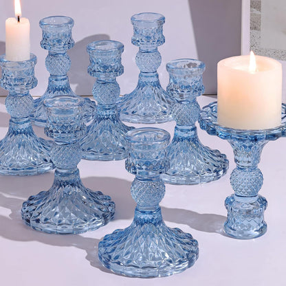 DARJEN Candlestick Holders Set,12Pcs 4" H Taper Candle Holders Bulk, Clear Glass Candle Holders for Wedding, Spring Party, Romantic Dinner, Festival & Windowsill Decor