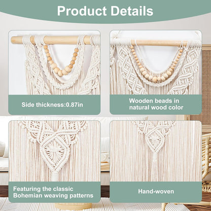 Gliterra Large Macrame Wall Hanging Handmade Boho Tapestry 43"x32" - Wall Art Decor for Living Room, Bedroom, Wedding (beige)