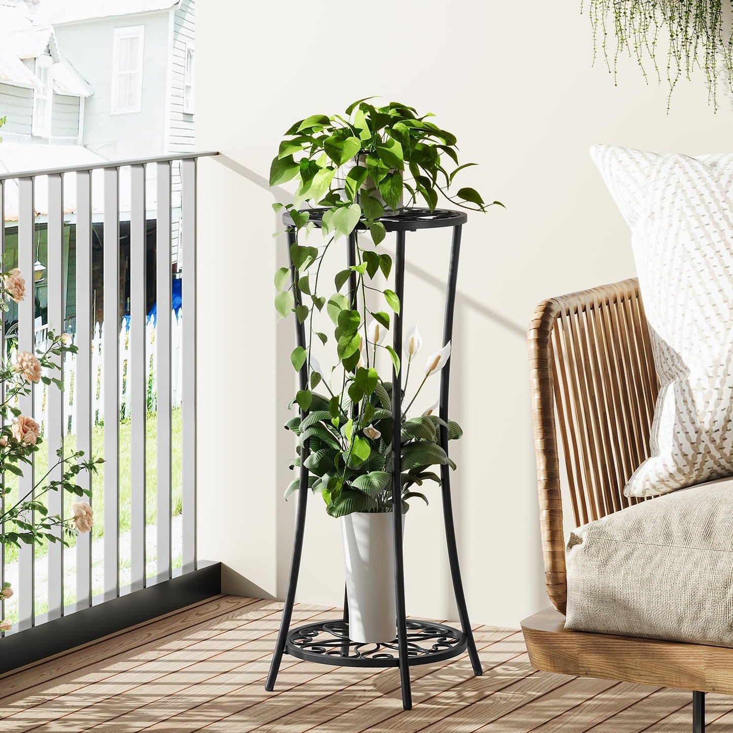 YINMIT Plant Stand Indoor,2 Tier Round Potted Holder Rack,Flower Pot Stand Shelf,Round Supports Rack,Corner Plant Shelf for Balcony Garden Patio Living Room,Brown