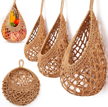 Honeydak Boho Decor Hanging Wall Baskets for Kitchen 3 Pack Teardrop Baskets with Hooks Storage Fruit Onion Vegetable Potato for Home 3 Sizes(Linen,Teardrop,Jute)