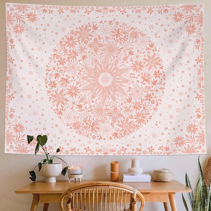 Neasow Bohemian Tapestry Wall Hanging, Beige White Floral Tapestry with Dotted Daisy Medallion Print Bedroom Boho Hippie Home Decor, 36×48 inches