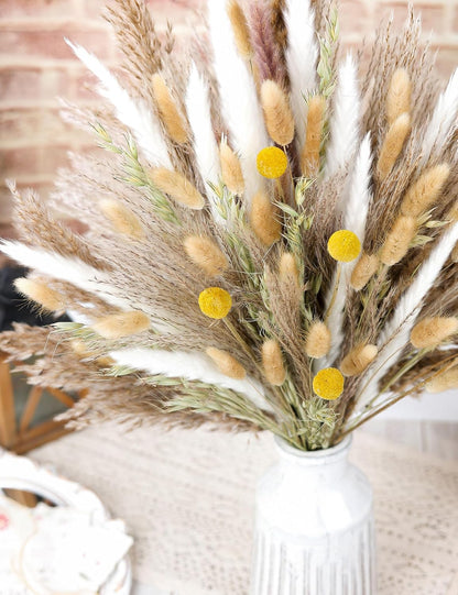 xin's convey 120 PCS Dried Pampas Grass, Dried Flowers, Reed Grass Bouquet for Bohemian Flowers Home Table Wedding Decoration, Rustic Farmhour.(Light Brown)