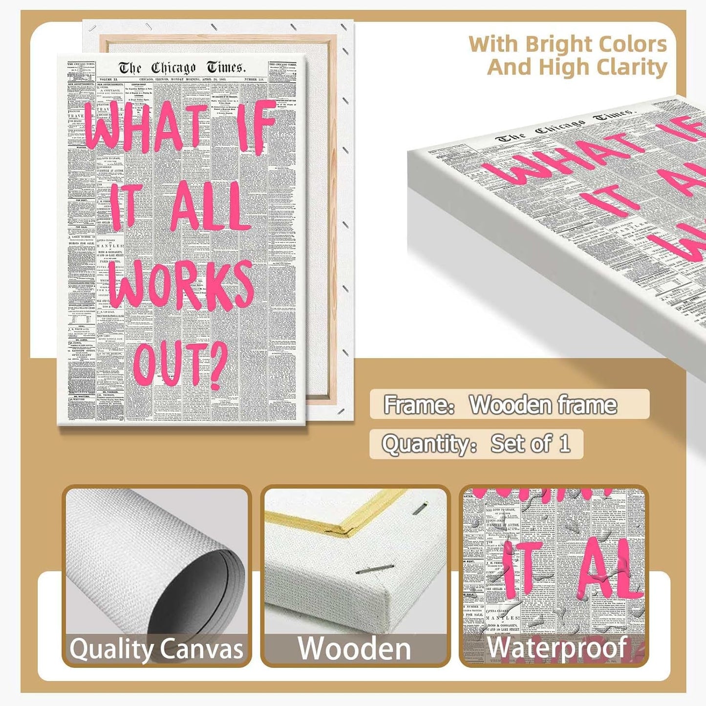 Retro Black And White Newspaper Poster What If It All Works Out Canvas Wall Art Positive Affirming Quote Minimalist Prints Painting For Home Bedroom Dorm Wall Decor 12x16in Unframed