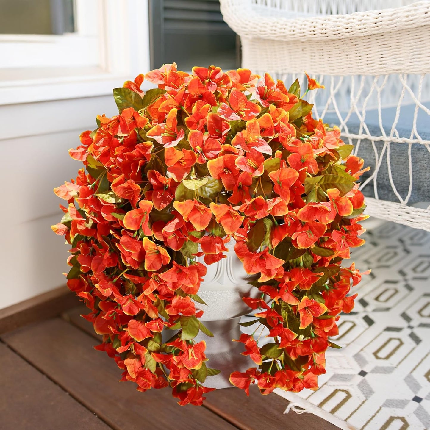 Faux Bougainvillea Artificial Flowers Plants for Outdoor Outside Decoration, 2 PCS Red Fake Flowers UV Resistant Look Real Silk Long Trailing Vines for Front Door Porch Planter Urn Patio Garden Yard