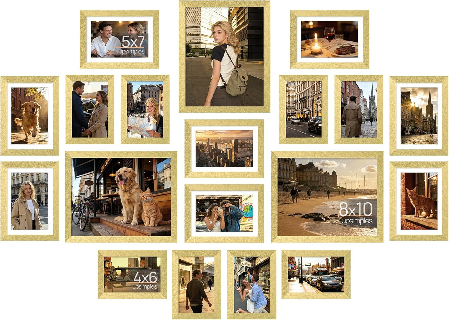 upsimples 19 Pack Picture Frames Collage Wall Decor for Mounting or Tabletop Display, Photo Gallery Frame Set for Family, Multi Sizes Including 8x10, 5x7, 4x6, Brown