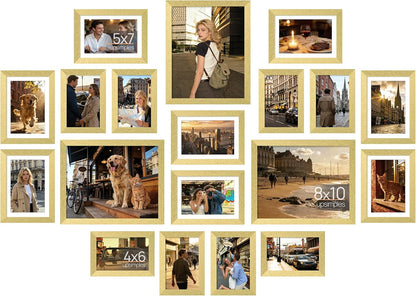 upsimples 19 Pack Picture Frames Collage Wall Decor for Mounting or Tabletop Display, Photo Gallery Frame Set for Family, Multi Sizes Including 8x10, 5x7, 4x6, Brown