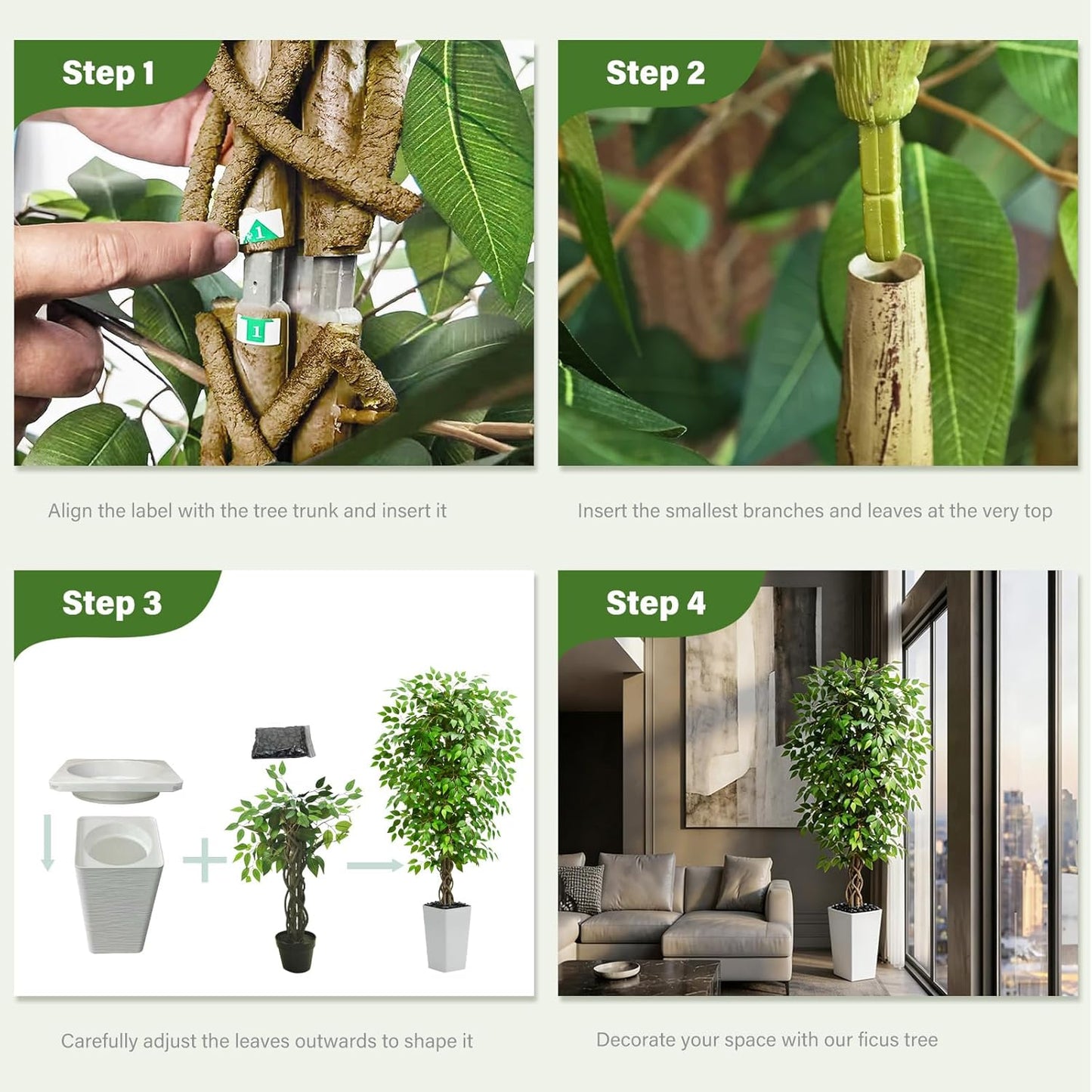 Artificial Ficus Tree 6FT Faux Plants Indoor Tall Fake Plants with White Planter, Green Lifelike Lush Fake Ficus Tree for Home Living Room Bedroom Outdoor Balcony House Office Decor