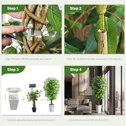 Artificial Ficus Tree 6FT Faux Plants Indoor Tall Fake Plants with White Planter, Green Lifelike Lush Fake Ficus Tree for Home Living Room Bedroom Outdoor Balcony House Office Decor