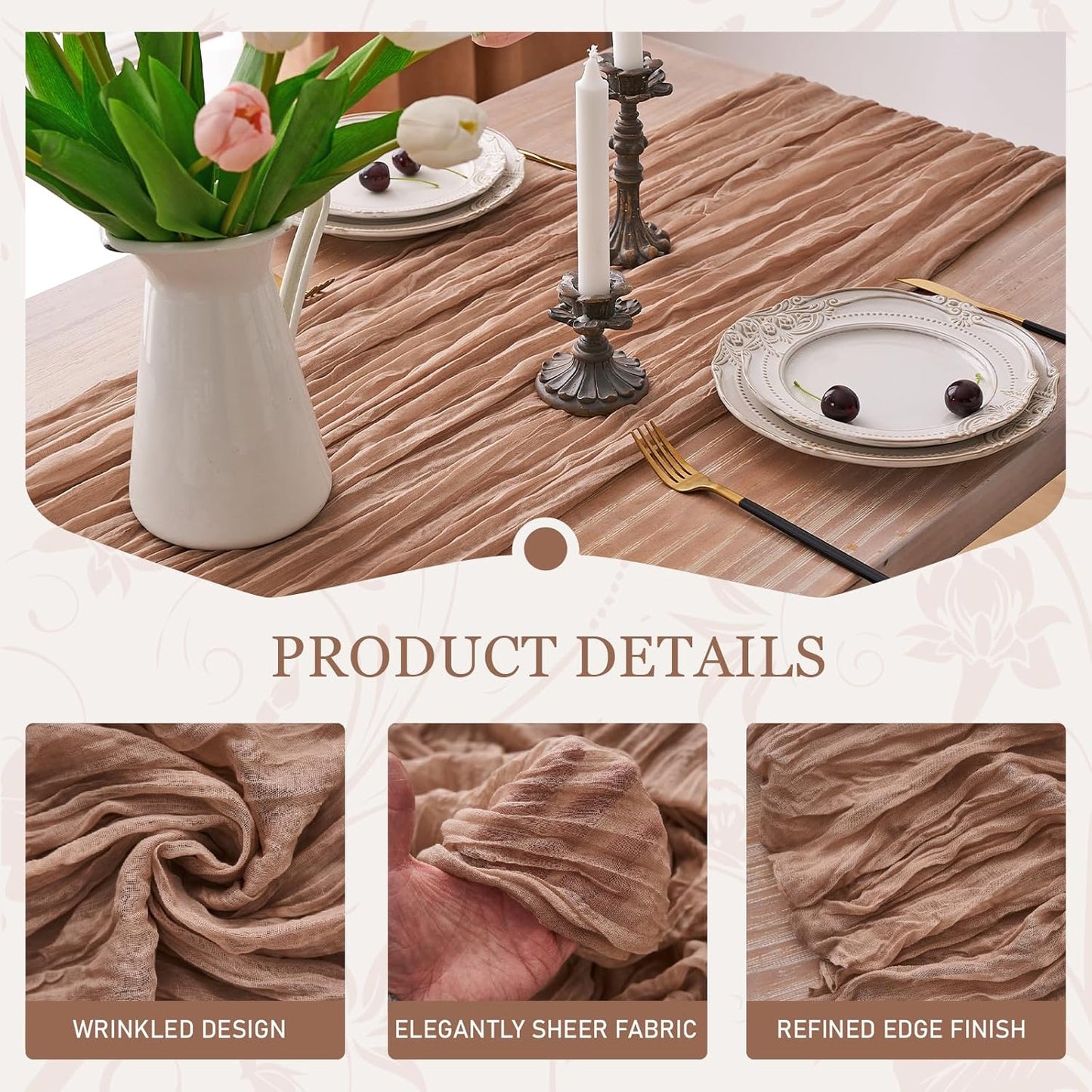 2pcs Cheesecloth Table Runner 120 Inches Pink Boho Gauze Cheese Cloth Runner 10FT Rustic Sheer Fall Table Runners for Thanksgiving Baby Shower Party Holiday Wedding Decoration