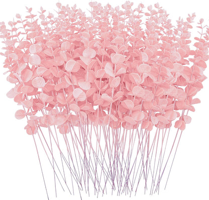 FEQO 36 Pcs Artificial Eucalyptus Stems Dark Brown Leaves Faux Eucalyptus Stems Branches 15 inch for Wedding Bouquet Home Deco