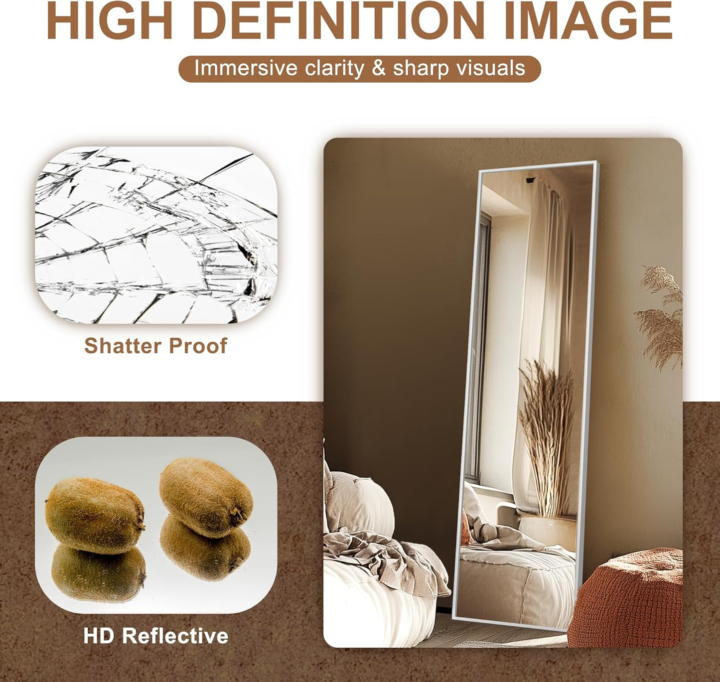 Delma Wall Full Length Mirror,Standing Mirror Full Body,Large Floor for Wall Door Bedroom Bathroom Living Room with Aluminium Frame(with Stand,56x15-Black)