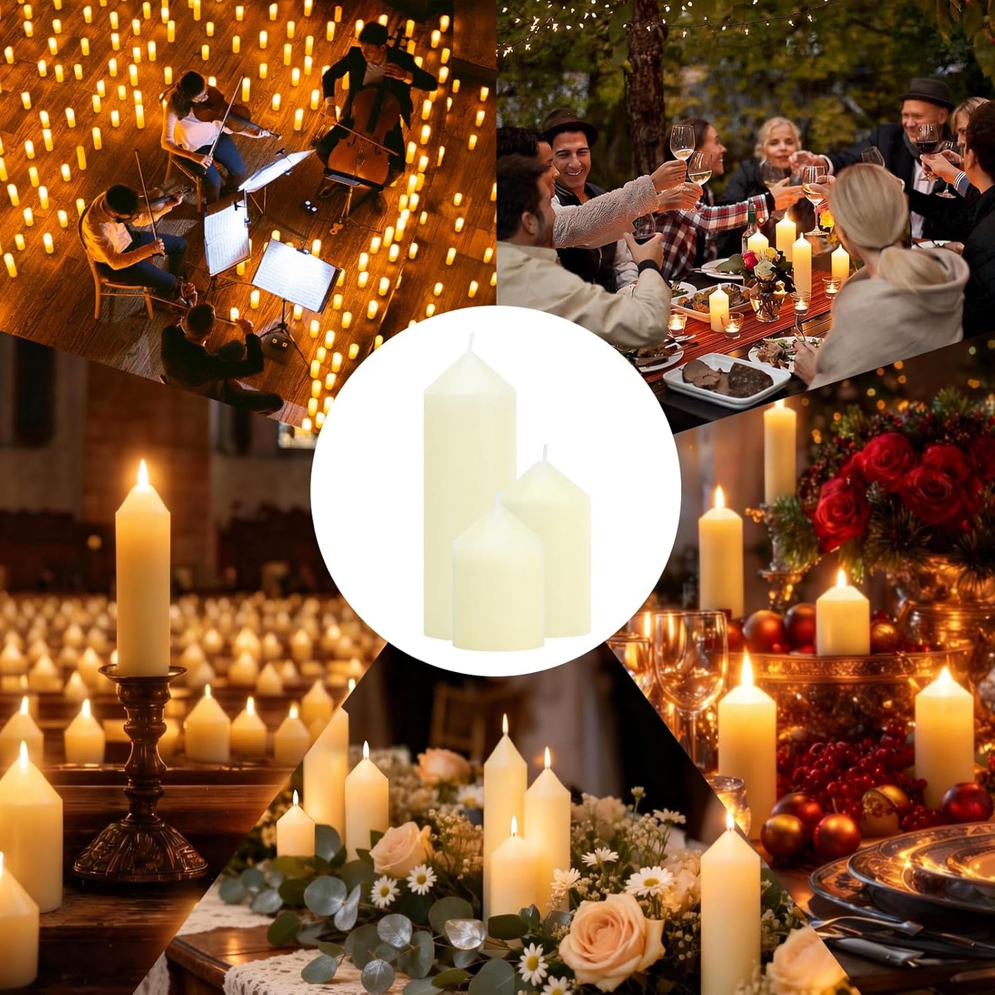 18 Pcs Ivory Pillar Candles Bulk Set，3 Different Lengths 2 x 3/4/6 Inch (6 Each)，Hurricane Candles，Dripless Unscented Smokeless，Gives You a Better Atmosphere When Organizing an Event Party.