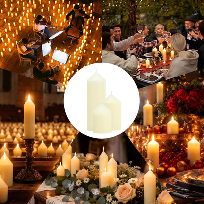 18 Pcs Ivory Pillar Candles Bulk Set，3 Different Lengths 2 x 3/4/6 Inch (6 Each)，Hurricane Candles，Dripless Unscented Smokeless，Gives You a Better Atmosphere When Organizing an Event Party.