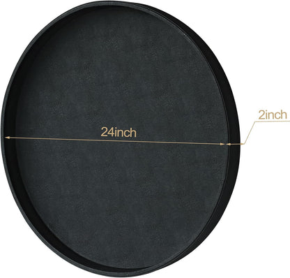 HofferRuffer Round Serving Tray 20'', Elegant Faux Leather Circle Ottoman Table Tray, Serve Tea Coffee Breakfast in Bedroom Living Room Kitchen (Brown)