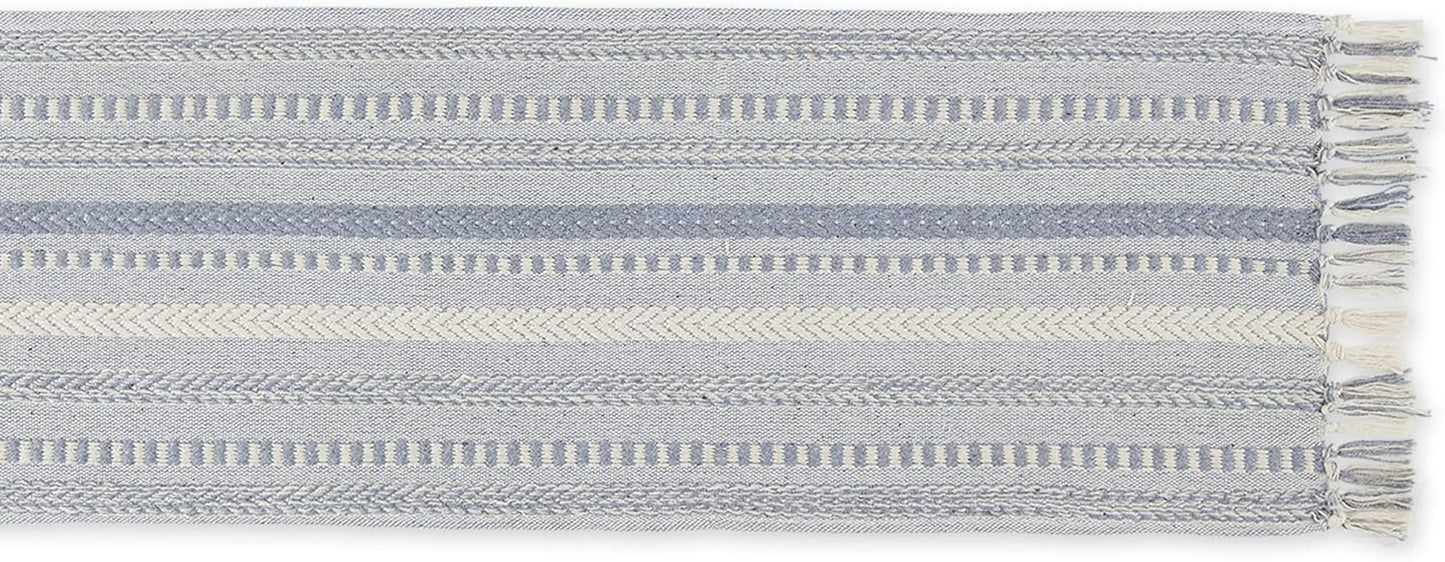 DII Farmhouse Braided Stripe Table Runner Collection, 15x72 (15x77, Fringe Included), Black