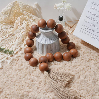 OMISHE Extra Large Wood Bead Garland with 1.6" Diameter Wooden Beads and Tassels, 41" Long Rustic Farmhouse Country Decorative Beads for Home Tiered Tray Decor, Natural Beige