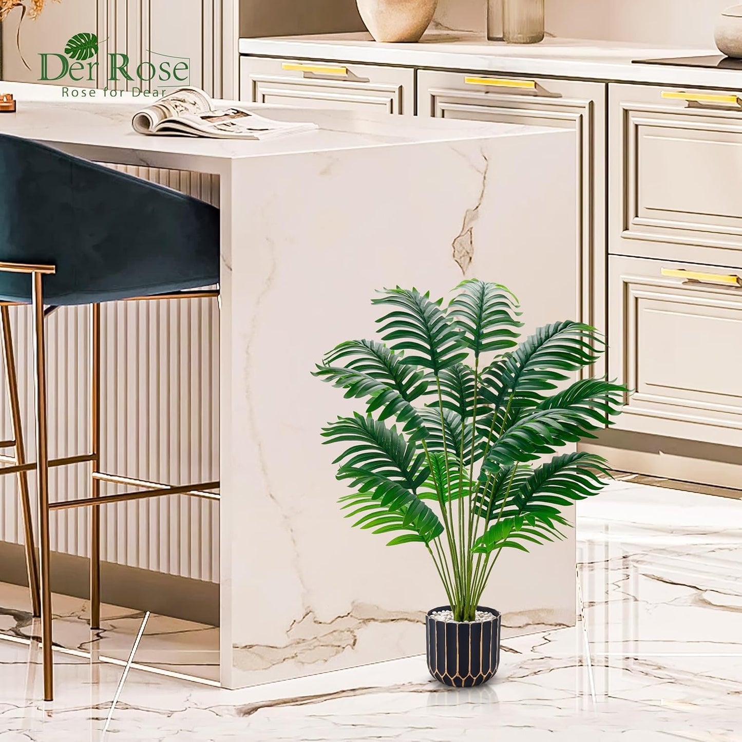 Der Rose 28'' Fake Plants Tall Artificial Monstera Faux Plants Indoor Outdoor Tree for Living Room Home House Decor