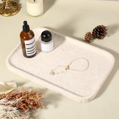 Marble Vanity Tray for Dresser Organizer, Travertine Bathroom Tray Countertop, Beige Decorative Serving Trays, Kitchen Sink Storage, Jewelry & Perfume Holder(Travertino Romano)
