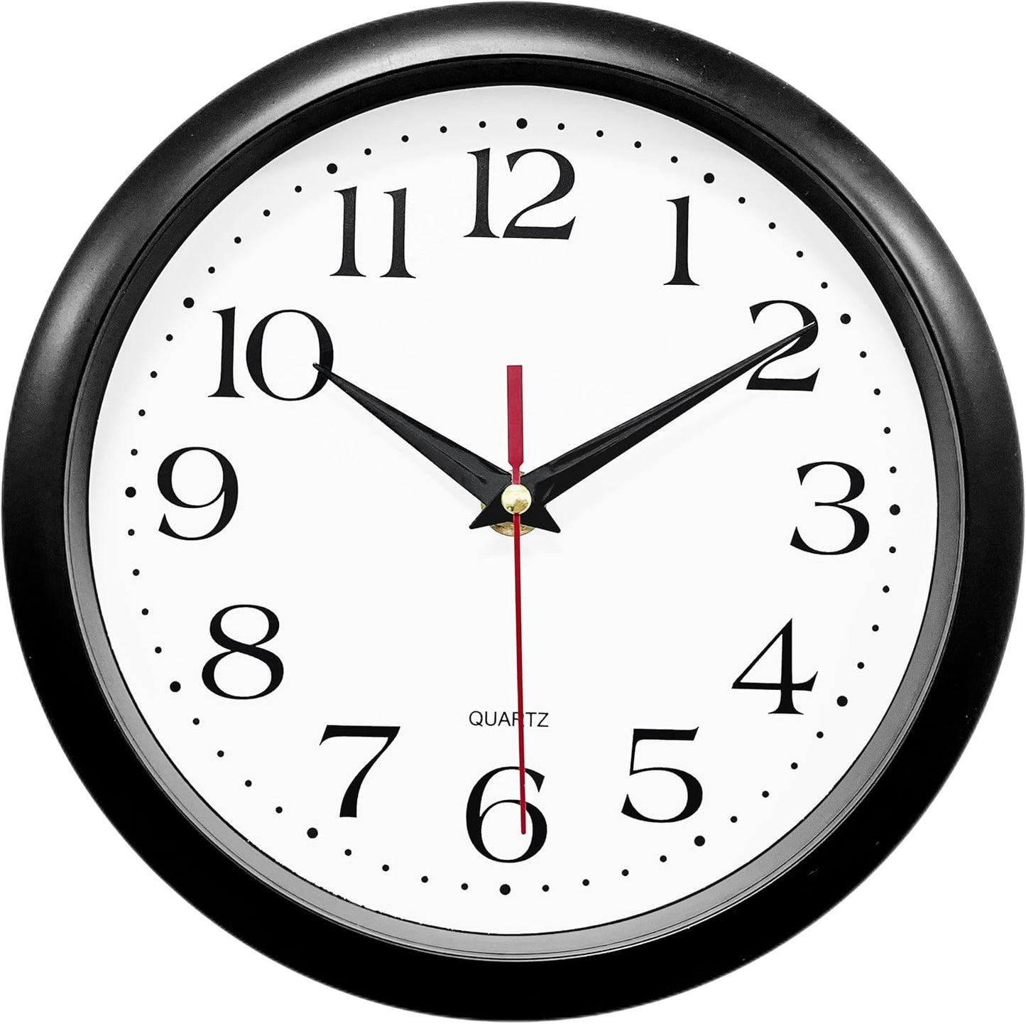Bernhard Products Black Wall Clock Silent Non Ticking 10 Inch Quality Quartz Battery Operated Round Easy to Read Home/Office/Kitchen/Classroom/School Clock Sweep Movement