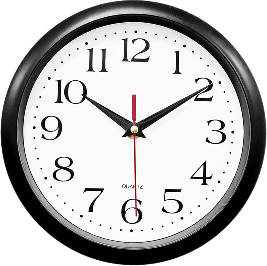Bernhard Products Black Wall Clock Silent Non Ticking 10 Inch Quality Quartz Battery Operated Round Easy to Read Home/Office/Kitchen/Classroom/School Clock Sweep Movement