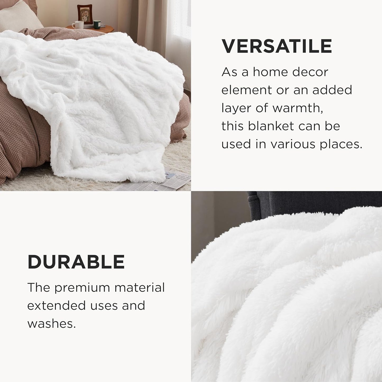 Bedsure GentleSoft Fluffy Fuzzy Faux Fur Throw Blanket for Couch, Soft Sherpa Fleece Cozy Gifts for Women, Plush Bed Blanket Room Decor for Men, Thick Warm Minky Teen Gifts Winter Bedding