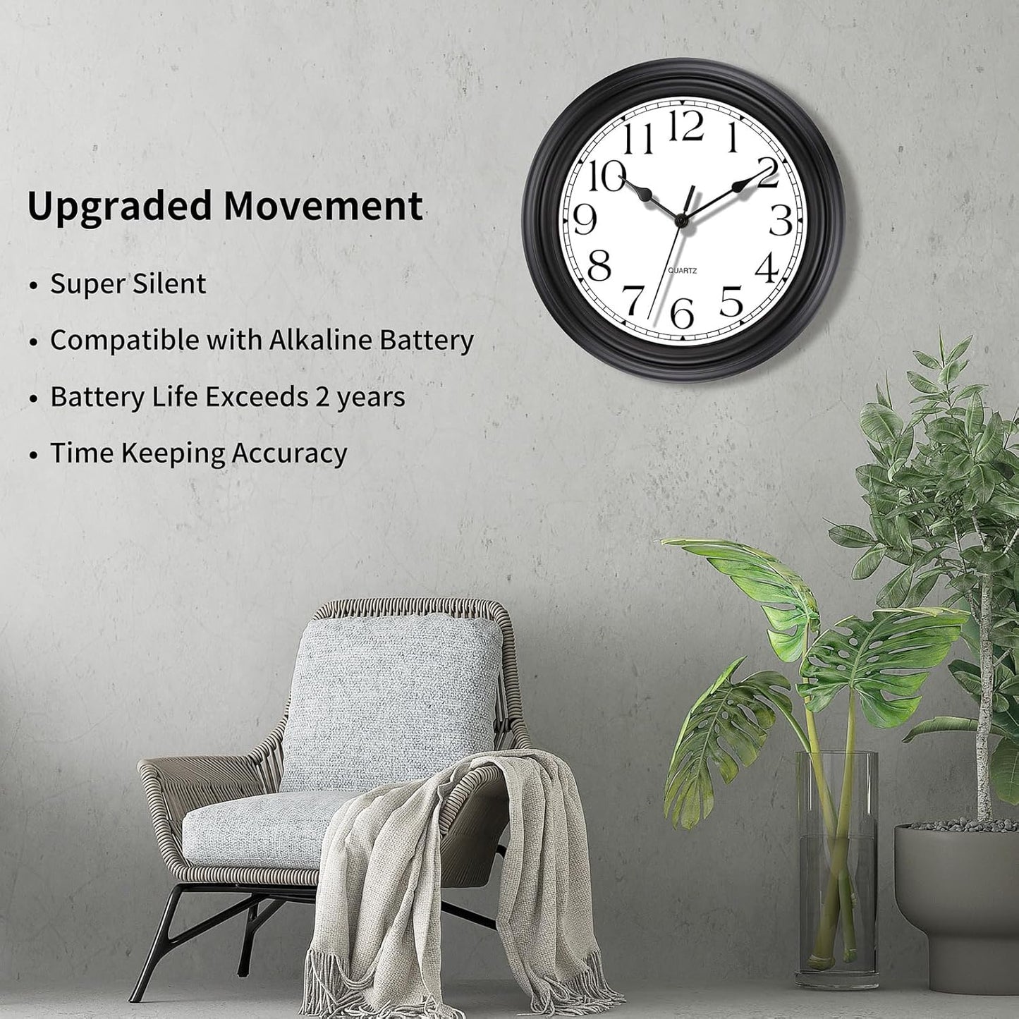 Foxtop Retro Silent Non-Ticking Round Classic Clock Quartz Decorative Battery Operated Wall Clock for Living Room Kitchen Home Office 12 Inch (Bronze)