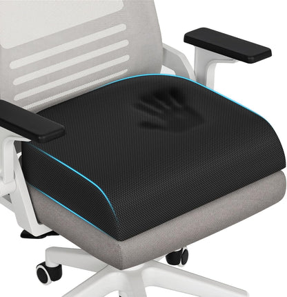 TranquilRelax Large Seat Cushion, Memory Foam Cushion for Long Sitting Hours on Office Chair, Car Seat, Non-Slip Chair Pad for Sciatica, Coccyx, Tailbone Pain Relief & Post-Surgery Recovery (Black)