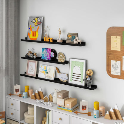 FLYJOE Picture Ledge Shelf, Floating Shelves Set of 2, Solid Pine Wood 55'' Long Large Nursery Book Shelves for Toys Storage, Kids Bookshelf for Living Room Bedroom Decor Books Photo Frames, Walnut