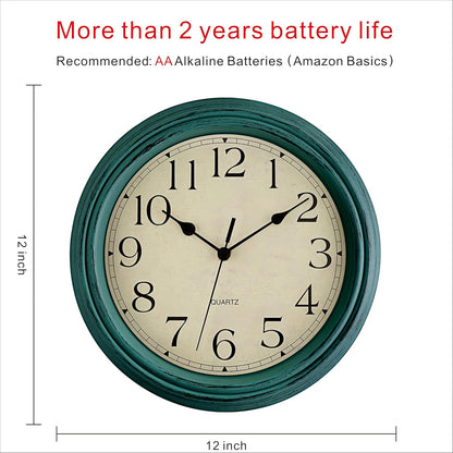Foxtop Retro Silent Non-Ticking Round Classic Clock Quartz Decorative Battery Operated Wall Clock for Living Room Kitchen Home Office 12 Inch (Bronze)