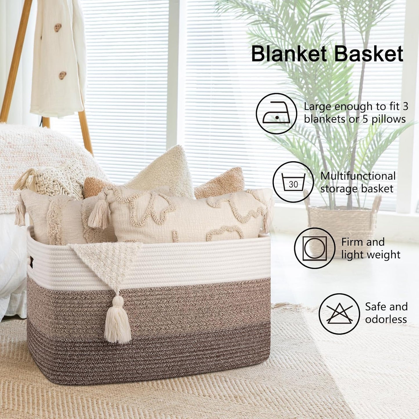 OIAHOMY Large Blanket Basket, 22”x17”x12” Rectangle Woven Baskets, Nursery Blanket Storage Living Room, Toy Storage With Handle, Large Baskets for Organizing-Gradient Yellow