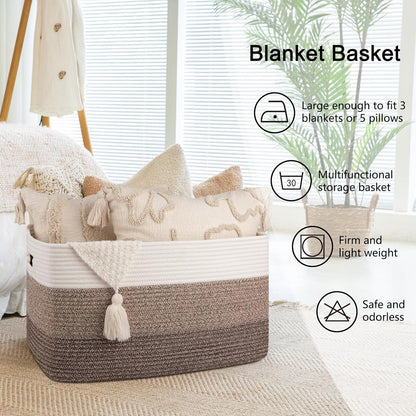 OIAHOMY Large Blanket Basket, 22”x17”x12” Rectangle Woven Baskets, Nursery Blanket Storage Living Room, Toy Storage With Handle, Large Baskets for Organizing-Gradient Yellow