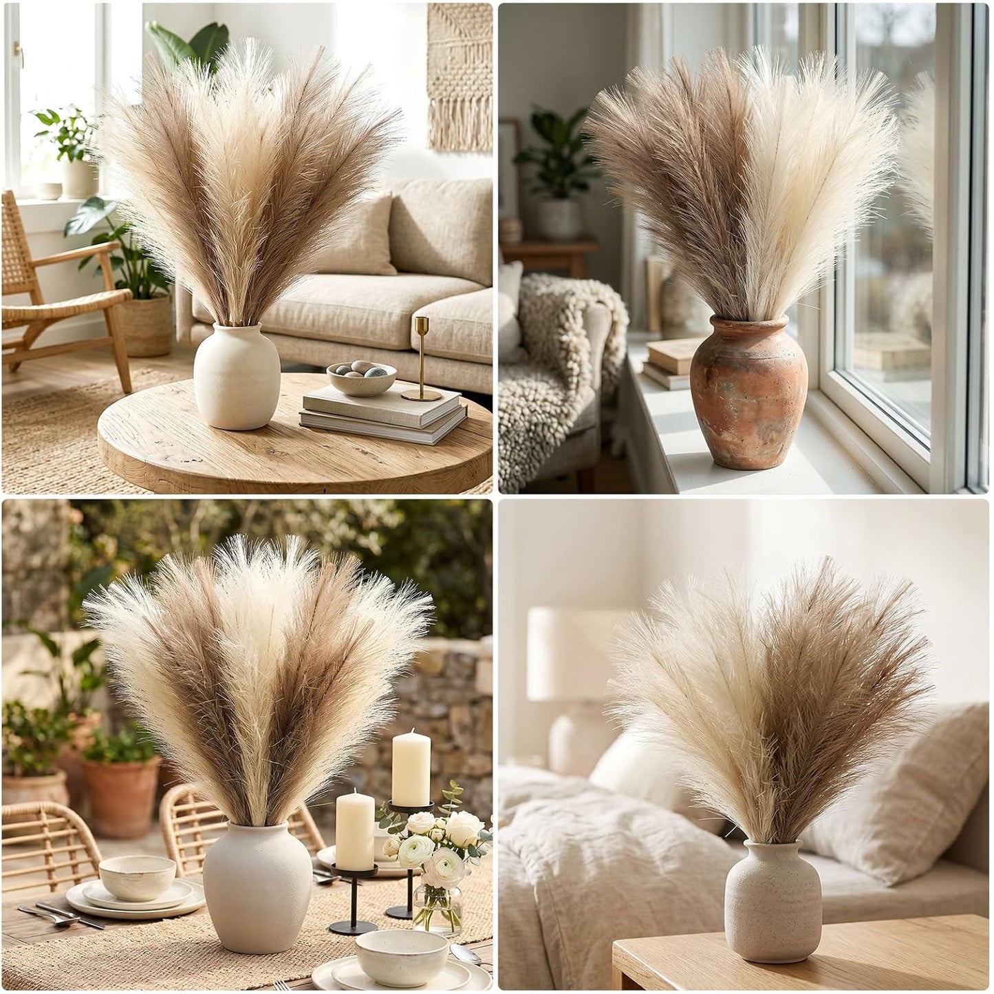 30pcs Pampas Grass Decor,21" Artificial Pompous Grass Bulk,Small Vase Filler Pompas Grass for Home Wedding Living Room Wall Party Decoration (Beige,Light Brown, 21 Inch 30 Pcs)