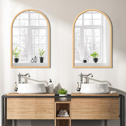 20"x30" Arch Wall Mirror for Wall, Wall Mounted Vanity Mirror for Bedroom, Wood Grain Finish Frame Mirror with Tempered Glass, Vintage Decorative for Bathroom, Entryway, Living Room, Walnut