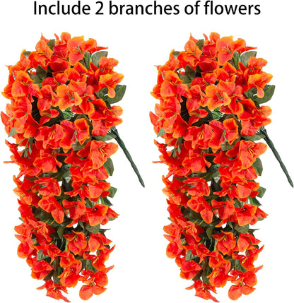 Faux Bougainvillea Artificial Flowers Plants for Outdoor Outside Decoration, 2 PCS Red Fake Flowers UV Resistant Look Real Silk Long Trailing Vines for Front Door Porch Planter Urn Patio Garden Yard