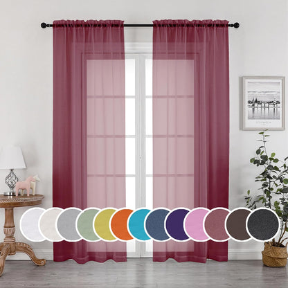 OWENIE Sheer Curtains 84 inches Long 2 Panels Set for Living Room/Bedroom, Rod Pocket Voile Sheer Panel Drapes, White, 2pcs, Each 42" W x 84" L - Colors B