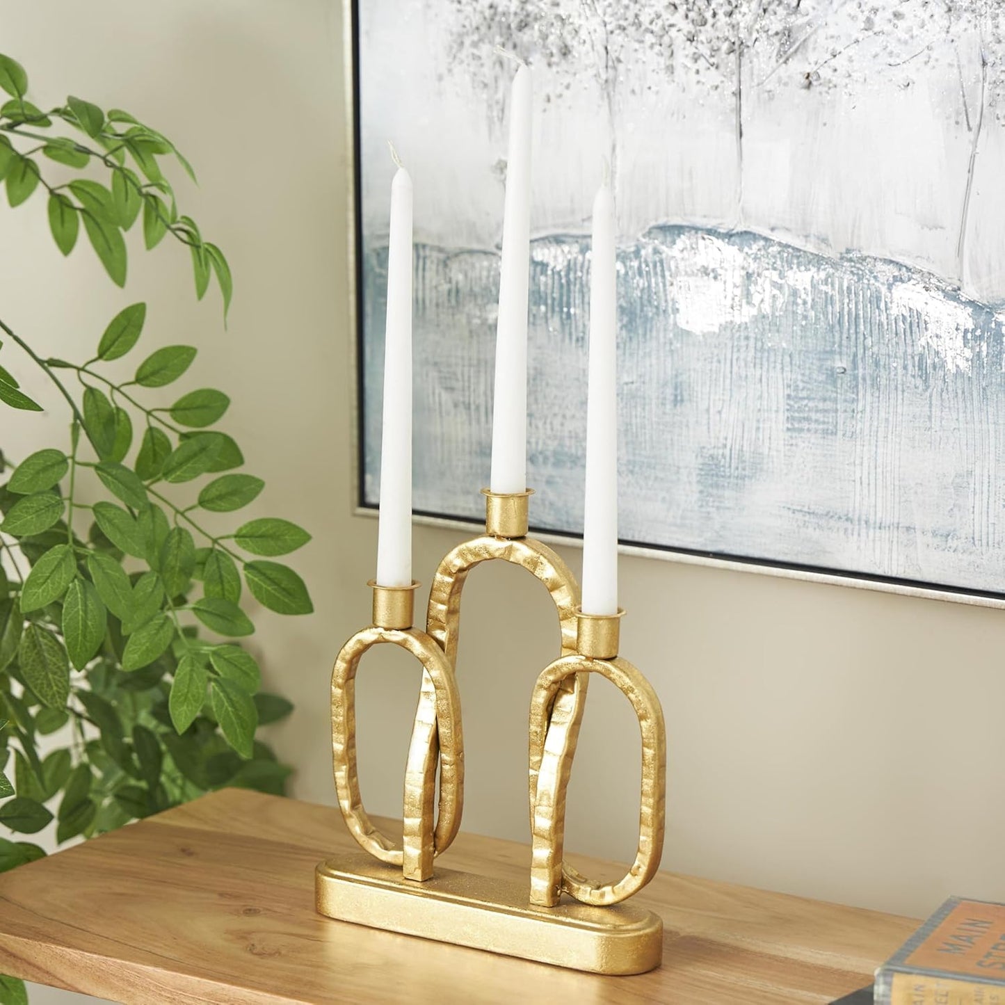 Deco 79 Metal Abstract Decorative Candle Holder Mushroom Inspired Candle Stand, Set of 2 Candlestick Holder 11", 14"H, Gold