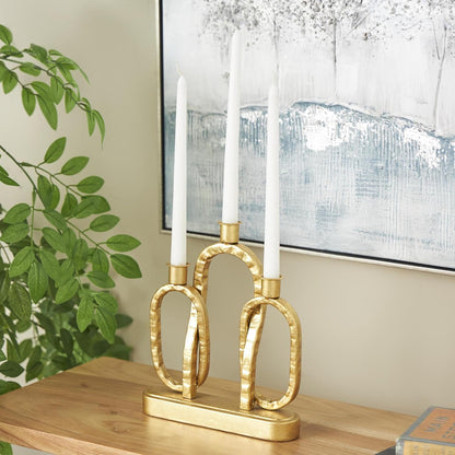Deco 79 Metal Abstract Decorative Candle Holder Mushroom Inspired Candle Stand, Set of 2 Candlestick Holder 11", 14"H, Gold