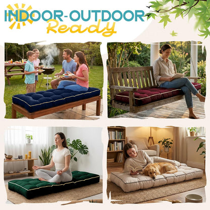 Outdoor Bench Cushion, Tufted Patio Seat Pad for Garden Bench, Porch Swing, Indoor/Outoor Furniture (Blue, 48X18X4 inch)