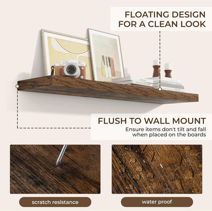 RICHFOCUS 72Inch Floating Shelves for Wall 2 Pack Shelves for Bedroom|Kitchen|Bathroom Wall Mounted Rustic Wood Floating Shelf with Invisible Brackets for Books|Storage|Decor, Rustic Brown