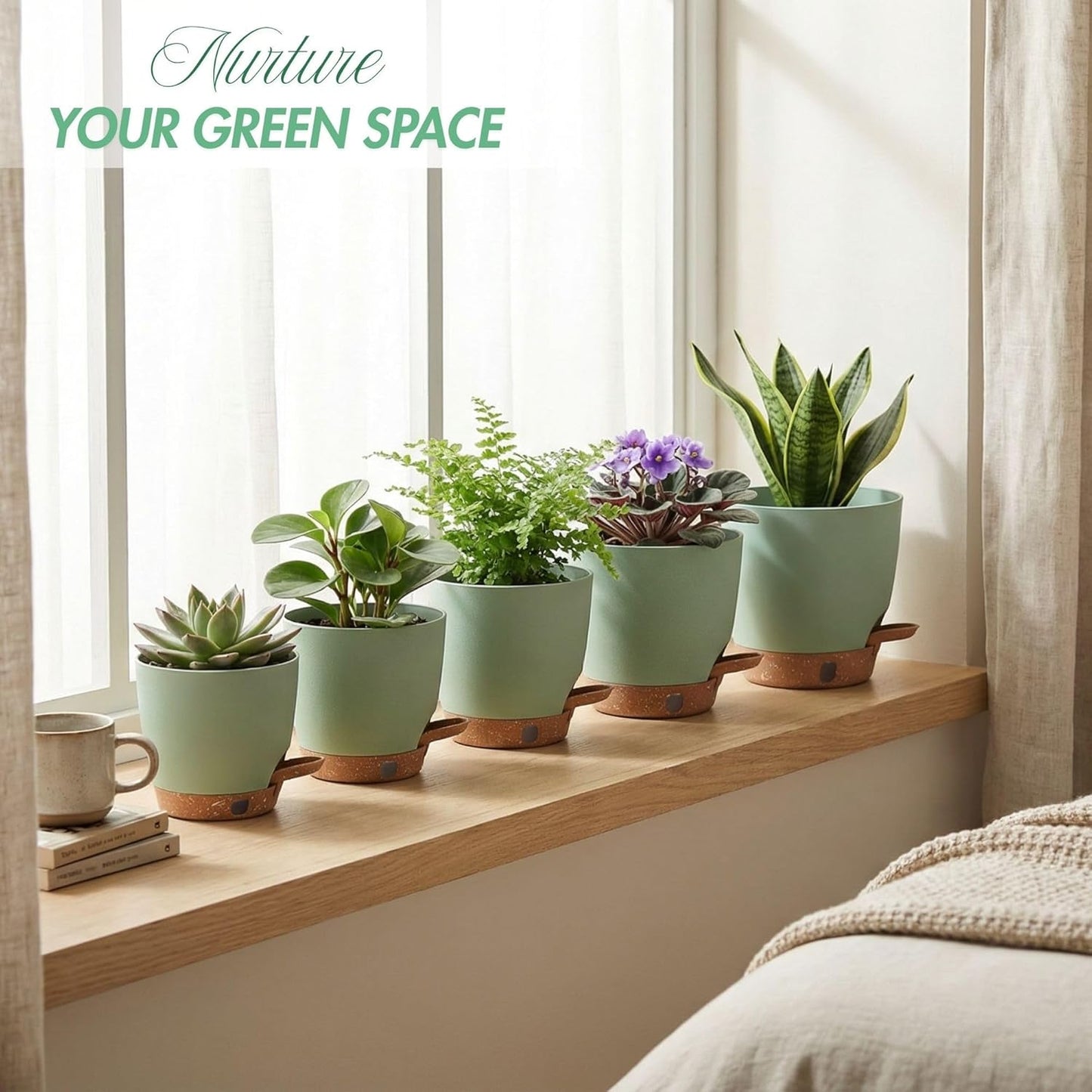 montresor 12/10/8 Inch Self Watering Pots for Indoor Plants Plastic Large Plant Pots for Outdoor Plants, Water Level Window & Spacious Reservoir Flower Pots Decorative Planter with Drainage and Tray