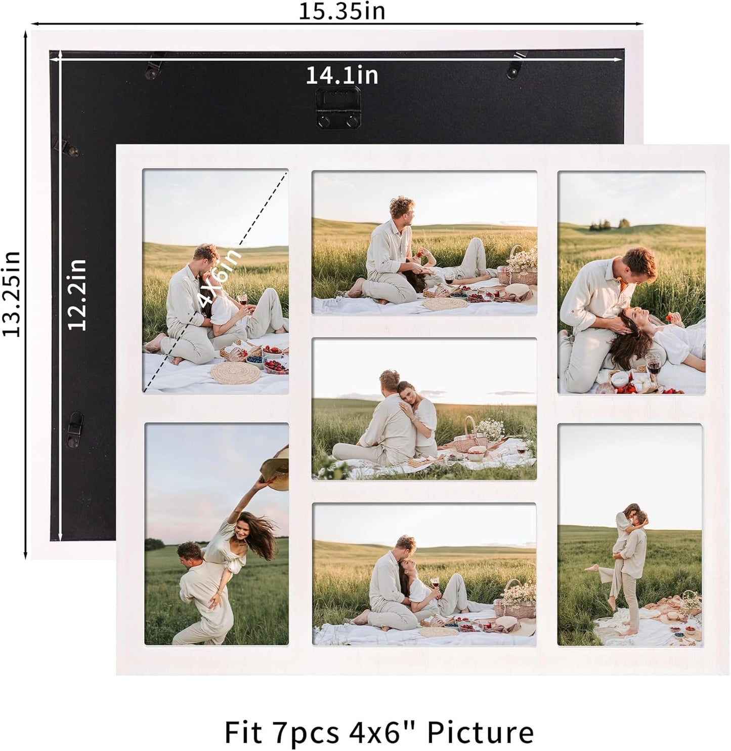 YESKAY 4x6 Picture Frame Collage for Wall Decor, Multiple Photo Collage Frames with Tempered Glass, 7-Opening for 4 x 6 Picture Frames, Rustic Brown, 1 Pack