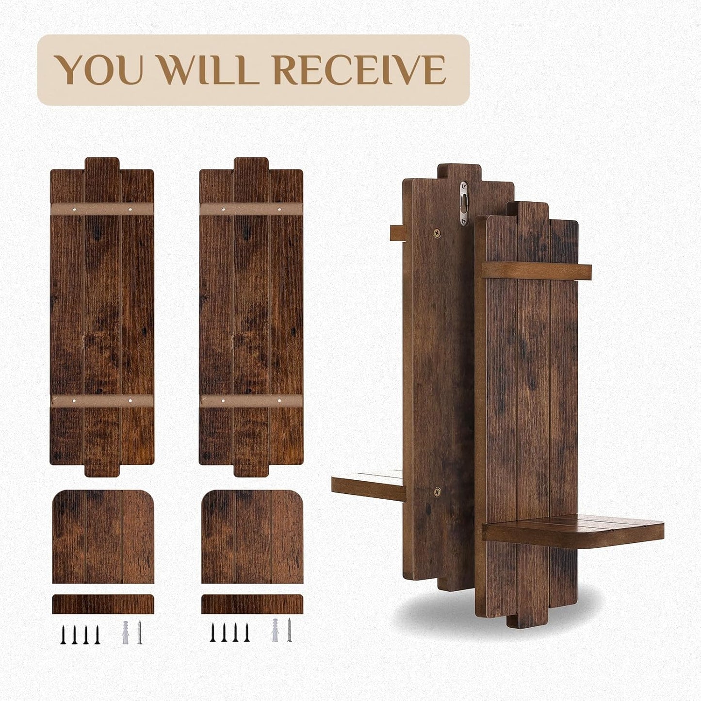 Candle Sconces Black Wall Decor Set of 2 - Wood Wall Candle Holders Set of Two for Small Plants Pillar Candles Tealight - Gothic Distressed Decor for Living Room