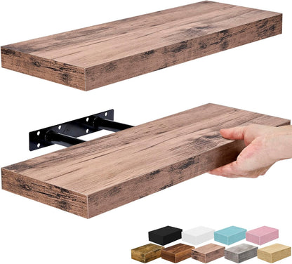 Sorbus Floating Shelves for Wall – 16 Inch Floating Shelf for Kitchen, Bedroom, Living Room, Bathroom, Home & Wall Decor - Mounted Bathroom Shelves with Invisible Brackets (Maple Wood, 2 Pack)