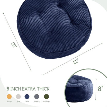 HIGOGOGO 6" Extra Thick Floor Pillow Cushion for Adults, Meditation Cushion Pillow, Large Square Floor Sitting, Tufted Corduroy Cover, for Tatami Living Room or Yoga, 22x22 Inch, 2Pack, Dark Grey