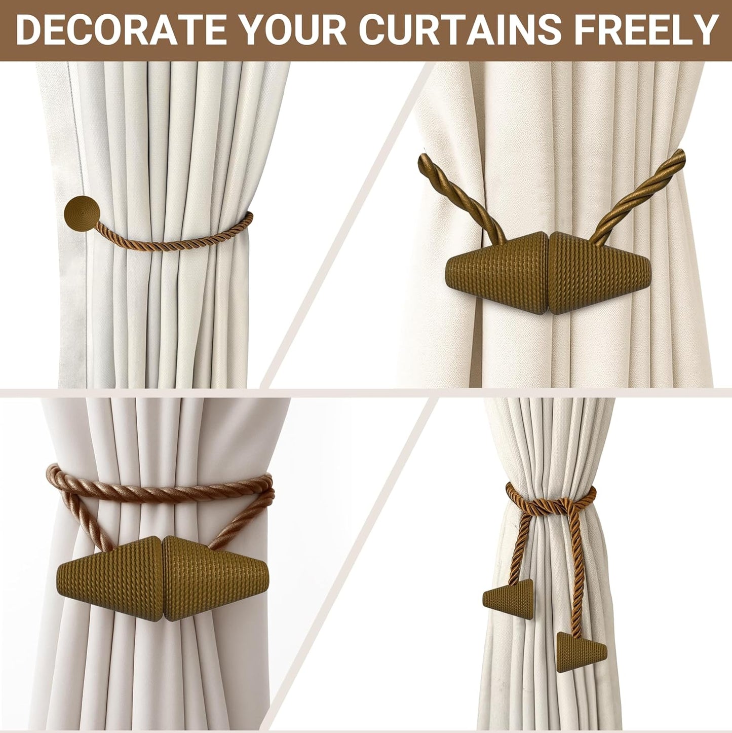 Hion Magnetic Curtain Tiebacks Black 2pcs, Curtain Tiebacks Buckles Holdbacks Holders Hooks Clip for Home Outdoor Bedroom Office Decorative Curtain