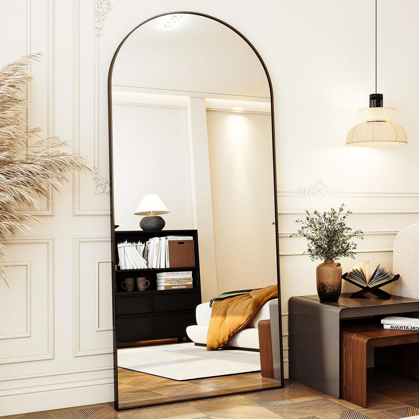 XRAMFY 56"x21" Arched Full Length Mirror Floor Mirrors with Aluminum Alloy Frame Free-Standing Wall Mounted Floor Mirrors or Large Dressing Mirror, Black Mirror Full Length
