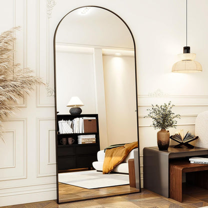 XRAMFY 56"x21" Arched Full Length Mirror Floor Mirrors with Aluminum Alloy Frame Free-Standing Wall Mounted Floor Mirrors or Large Dressing Mirror, Black Mirror Full Length