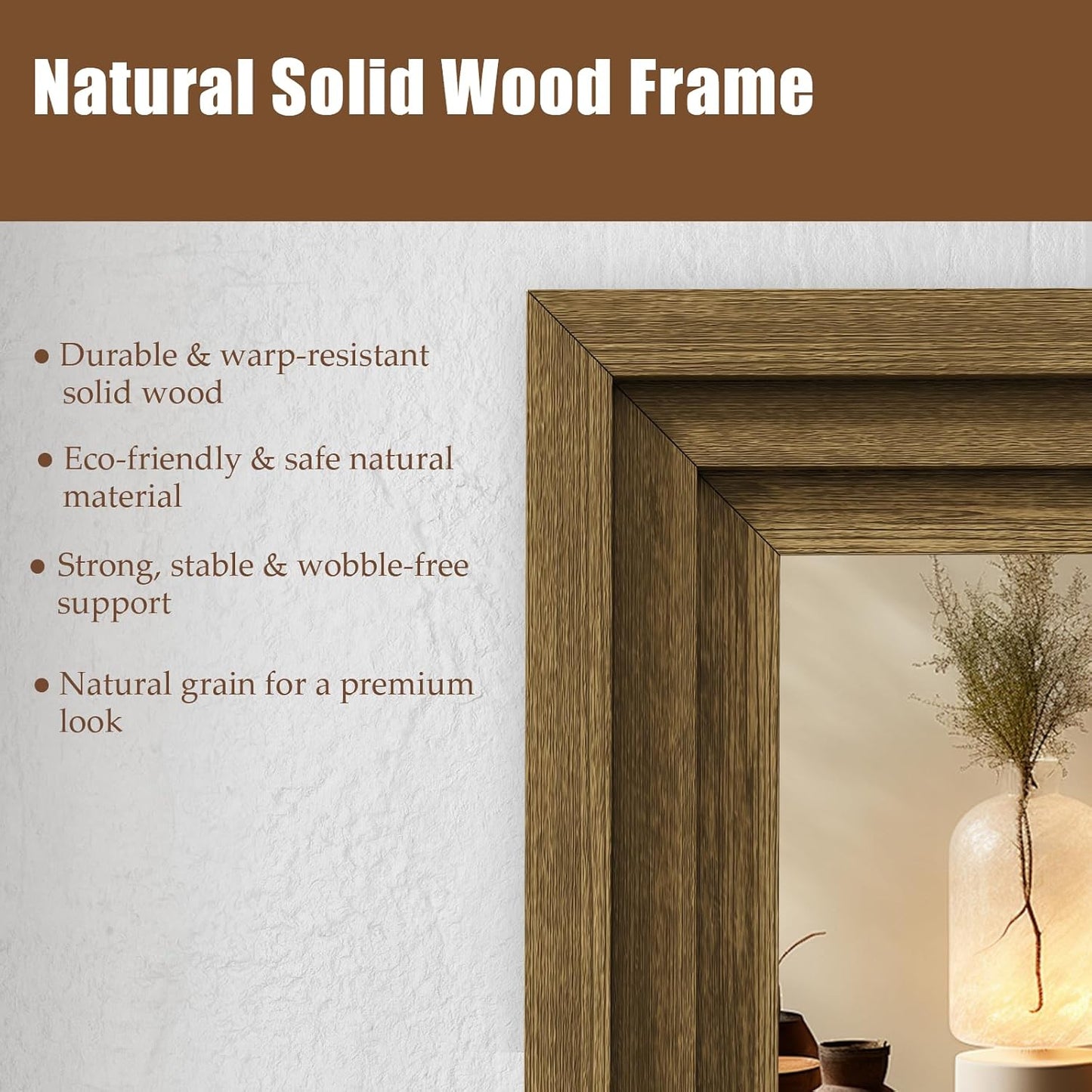 Full Length Mirror 71"x30", Large Solid Wood Frame Floor Mirror, Leaning Floor Mirror, Stable Frame, Shatterproof Glass, Modern Classic Style for Bedroom, Living Room, Entryway