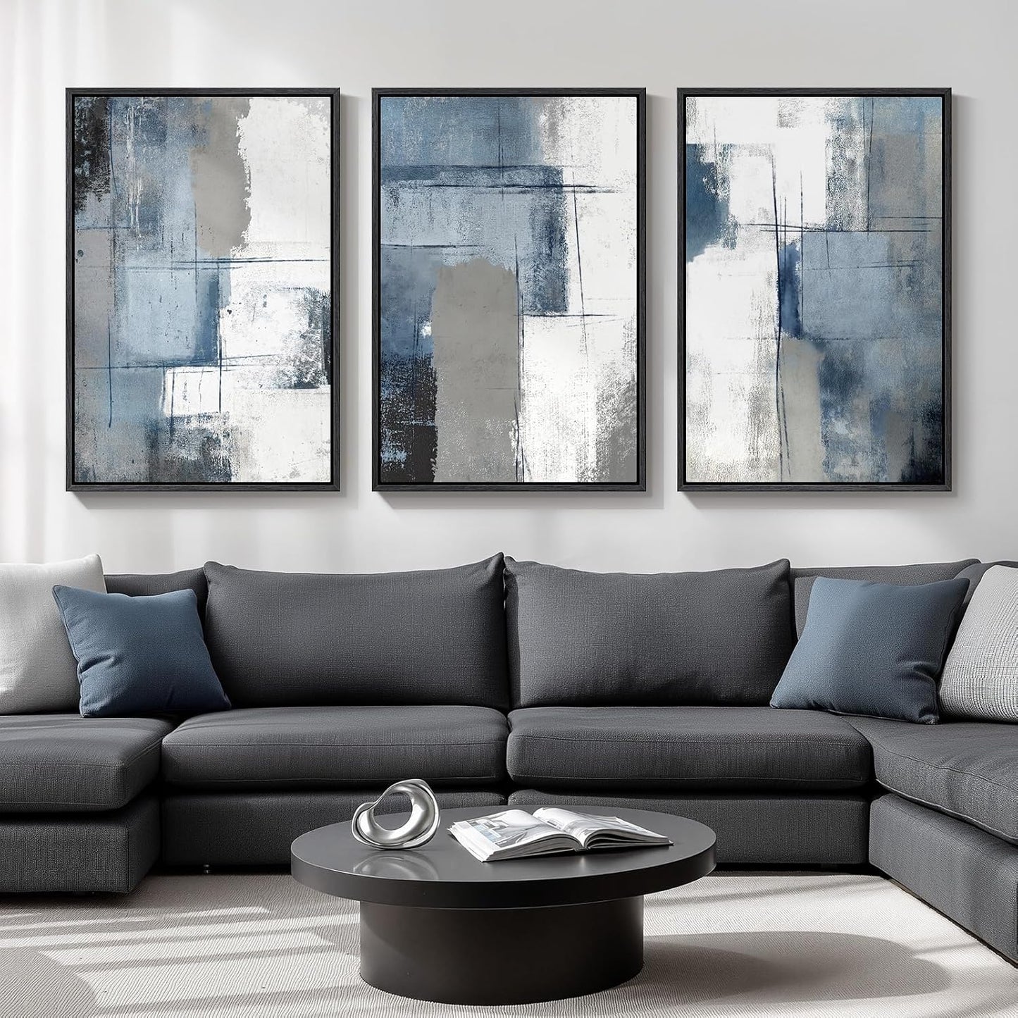 Large Framed Abstract Nature Landscape Wall Art for Living Room, Set of 3 Modern Canvas Prints Paintings Artwork for Walls, Green Lake Pictures for Hallway, Dining Room, Office Wall Decor 24x36 Inch